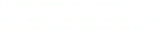 Entre nuestros principales valores se destacan: Responsabilidad, Respeto y Lealtad a los derechos de la salud en el trabajo del componente productivo de nuestro país.
